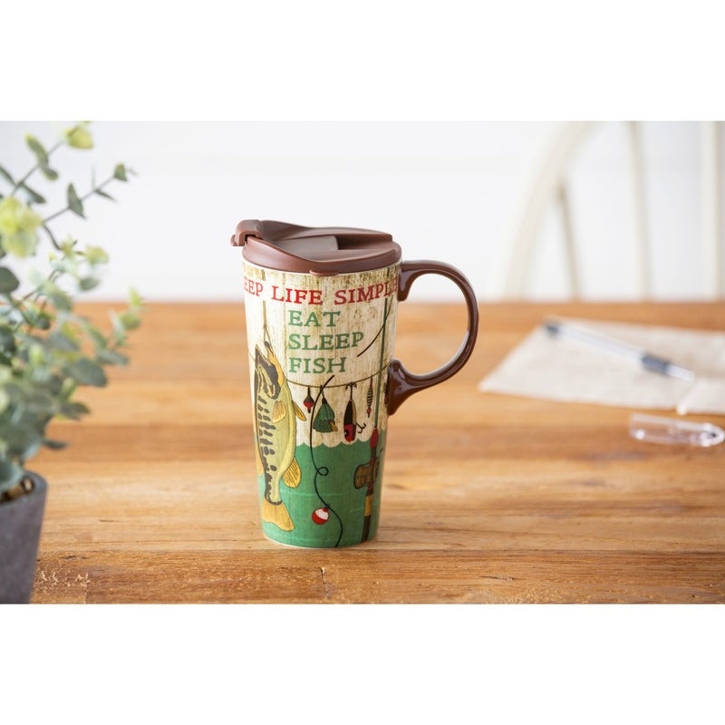 Cypress Home Beautiful Keep Life Simple Ceramic Travel Cup with Lid - 5 x 4 x 7 Inches Homegoods and Accessories for Every Space
