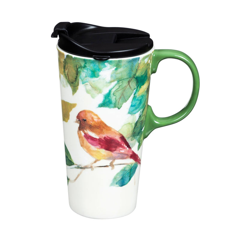 Ceramic Travel Cup, 17 OZ. w/Box, Bird on a Branch,3ctc6331l