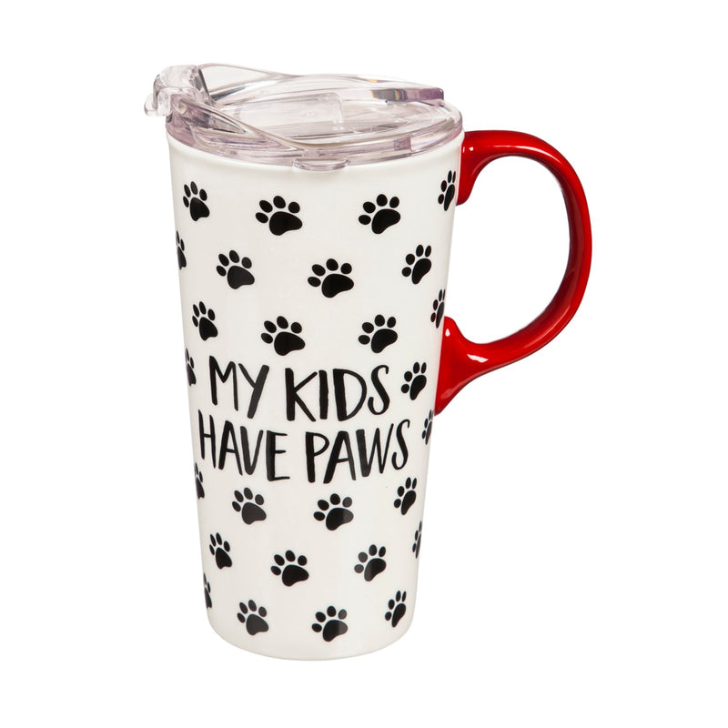 Ceramic Travel Cup, 17 OZ. ,w/box and Tritan Lid, My Kids Have Paws,3ctc94t001