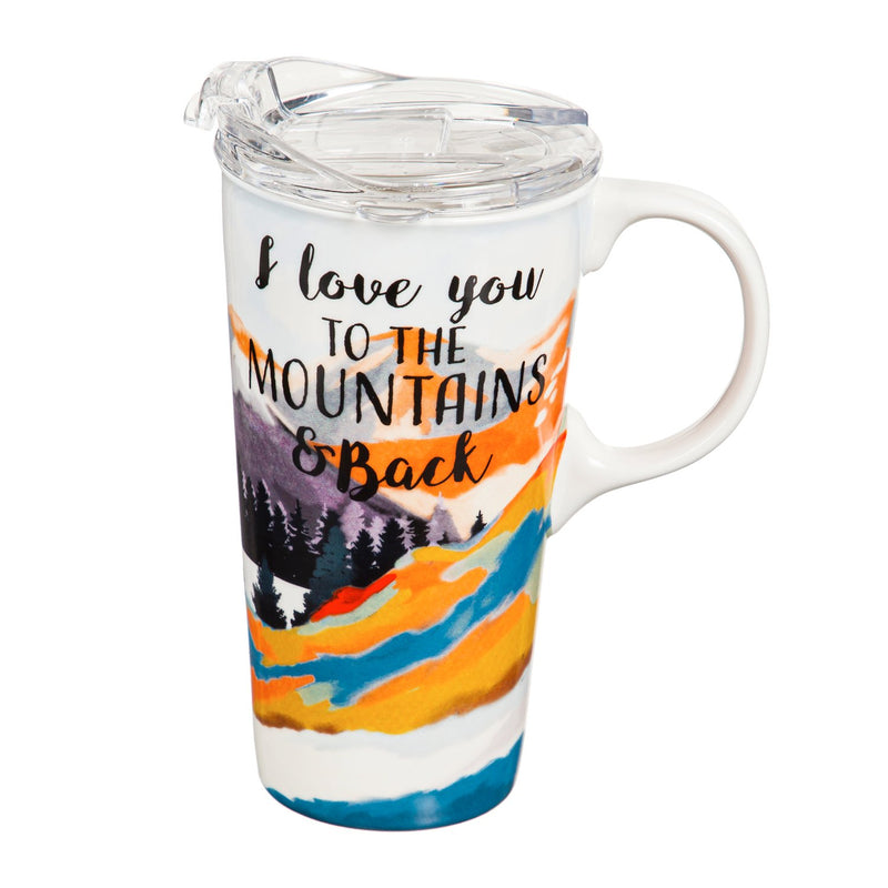Ceramic Travel Cup, 17 OZ. ,w/box,I Love You To The Mountains, 5.24"x3.55"x7"inches