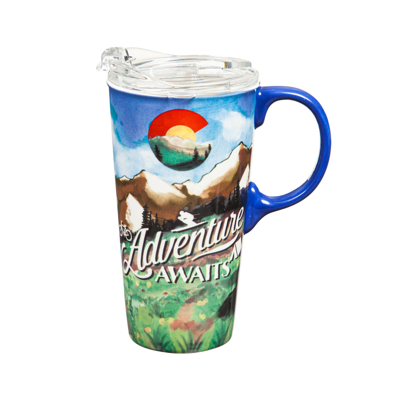 Ceramic Travel Cup, 17 OZ. ,w/box, Colorado Adventure,3ctc94t024