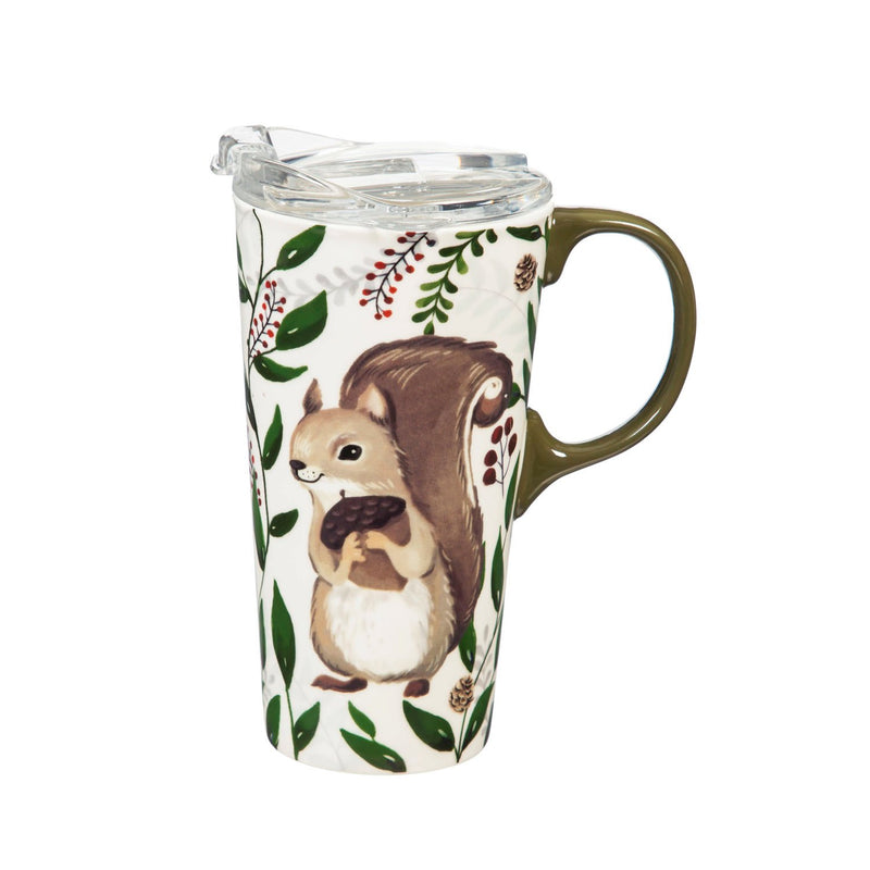 Ceramic Travel Cup, 17 OZ. ,w/box and Tritan Lid, Bountiful Woodlands, 2 Asst : Squirrel/Hedgehog,3ctc94t7726