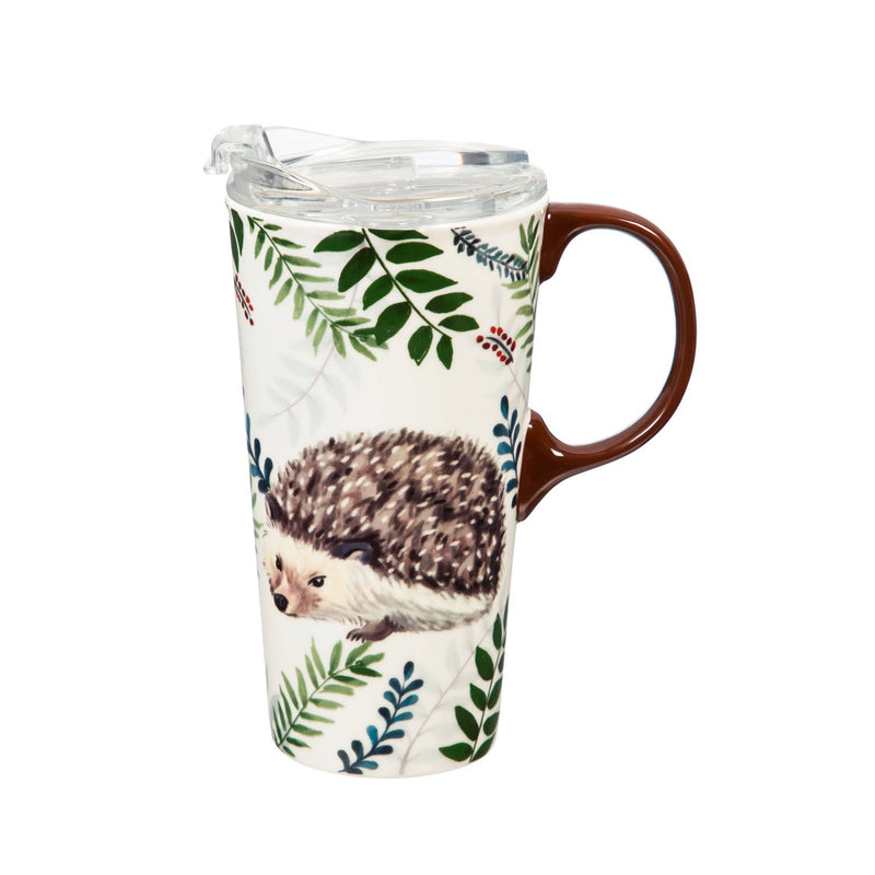 Ceramic Travel Cup, 17 OZ. ,w/box and Tritan Lid, Bountiful Woodlands, 2 Asst : Squirrel/Hedgehog,3ctc94t7726