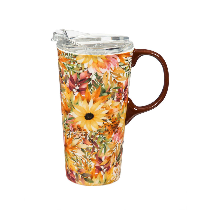 Ceramic Travel Cup, 17 OZ. ,w/box and Tritan Lid, Autumn Blessing Pattern,3ctc94t7739a