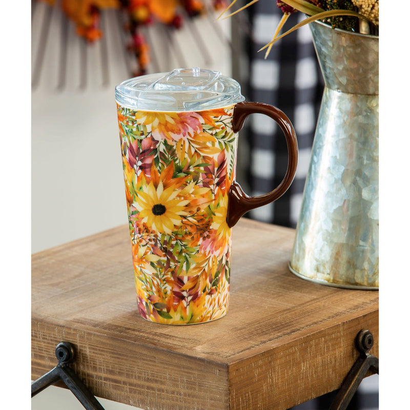 Ceramic Travel Cup, 17 OZ. ,w/box and Tritan Lid, Autumn Blessing Pattern,3ctc94t7739a