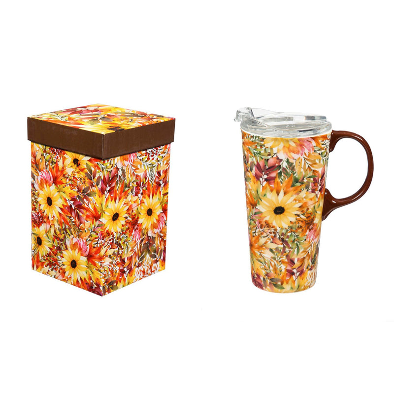 Ceramic Travel Cup, 17 OZ. ,w/box and Tritan Lid, Autumn Blessing Pattern,3ctc94t7739a