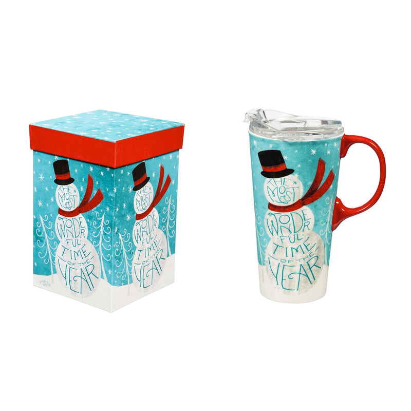 Ceramic Travel Cup, 17 OZ. ,w/box and Tritan Lid, The Most Wonderful Time of Year,3ctc94t7789