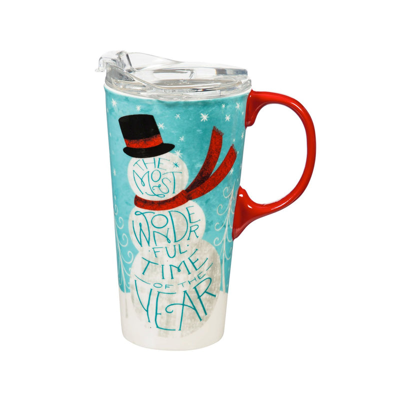 Ceramic Travel Cup, 17 OZ. ,w/box and Tritan Lid, The Most Wonderful Time of Year,3ctc94t7789