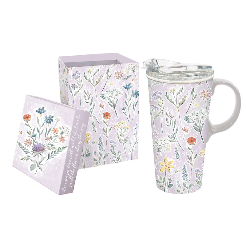 Ceramic Travel Cup, 17 oz., w/box and Tritan Lid, Bouquet of Wildflowers,3ctc94t7896