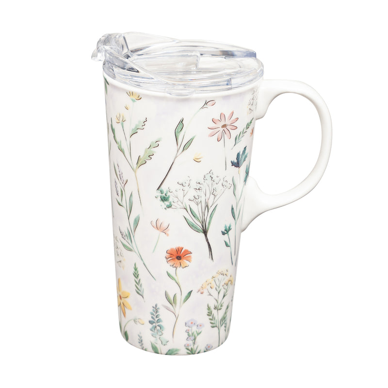 Ceramic Travel Cup, 17 oz., w/box and Tritan Lid, Bouquet of Wildflowers,3ctc94t7896