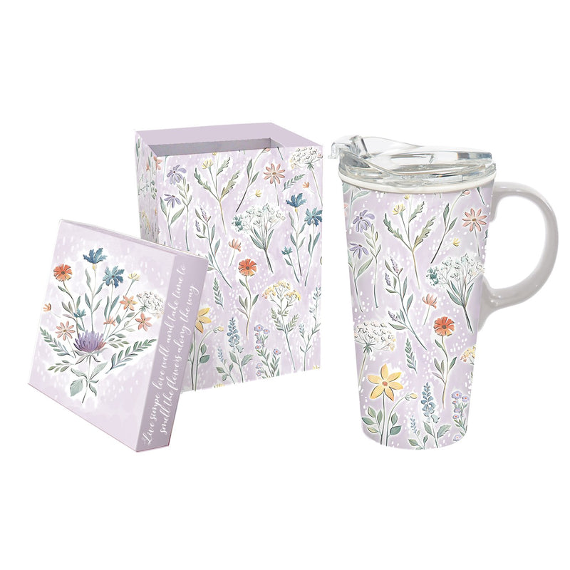 Ceramic Travel Cup, 17 oz., w/box and Tritan Lid, Bouquet of Wildflowers,3ctc94t7896