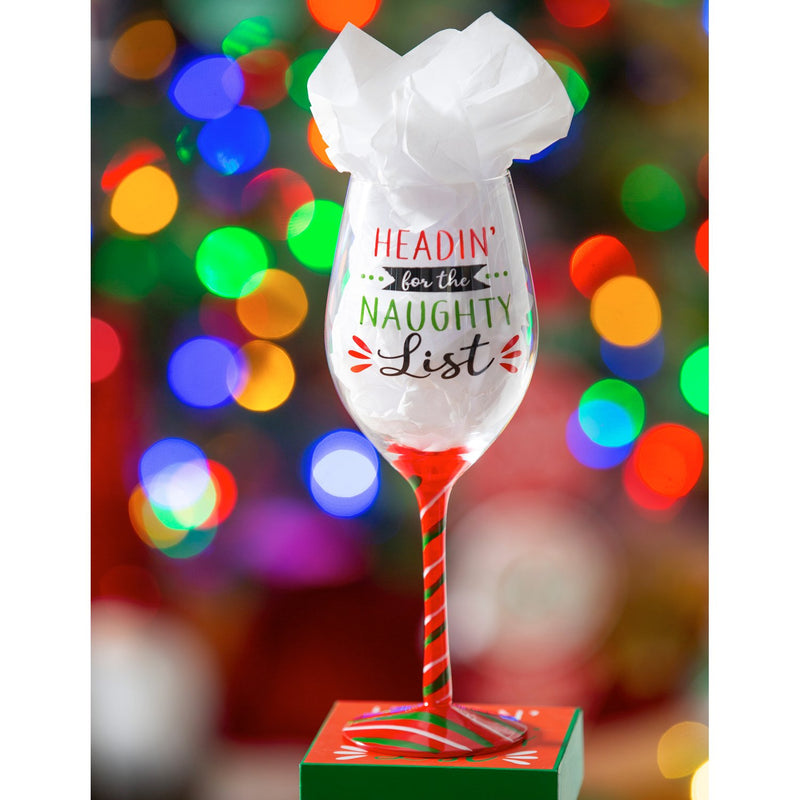 Wine Glass w/ Box, 12 oz., Headin' for the Naughty List,3cwg190