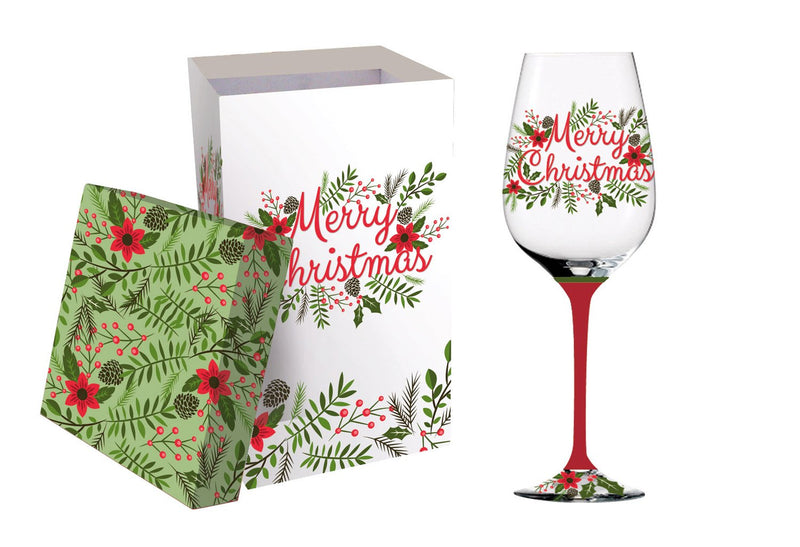 Wine Glass, 12 oz., Merry Christmas Wreath,3cwg6166