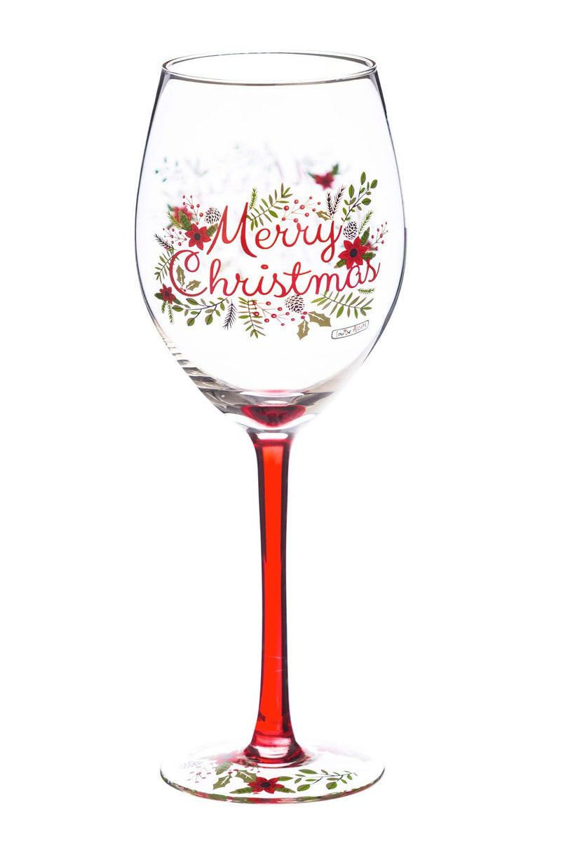 Wine Glass, 12 oz., Merry Christmas Wreath,3cwg6166