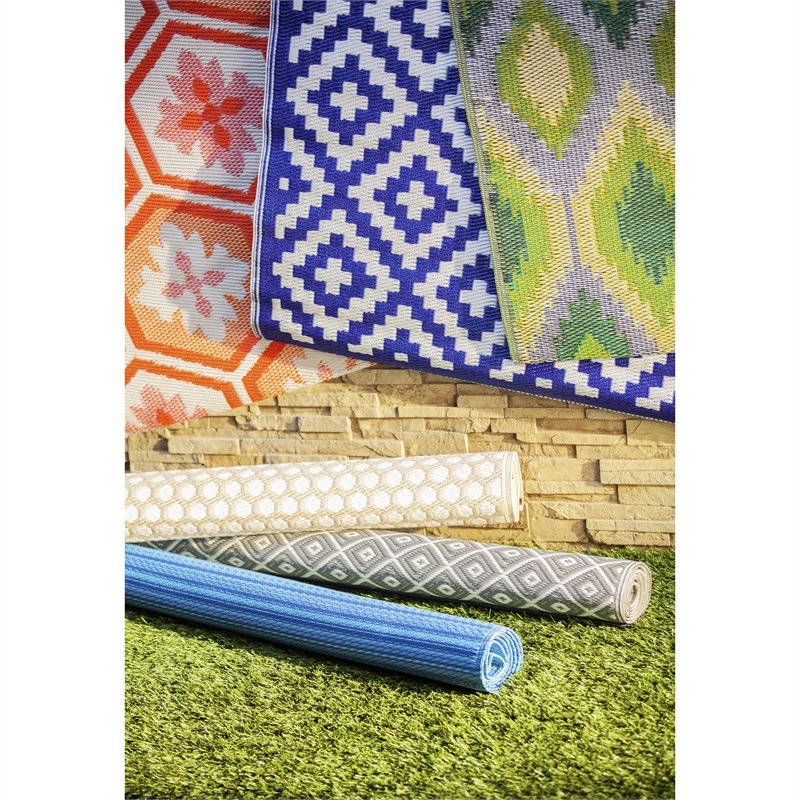 ReversibleWeather-resistant Rug 4'x6' Blue Stripe,3dm010a