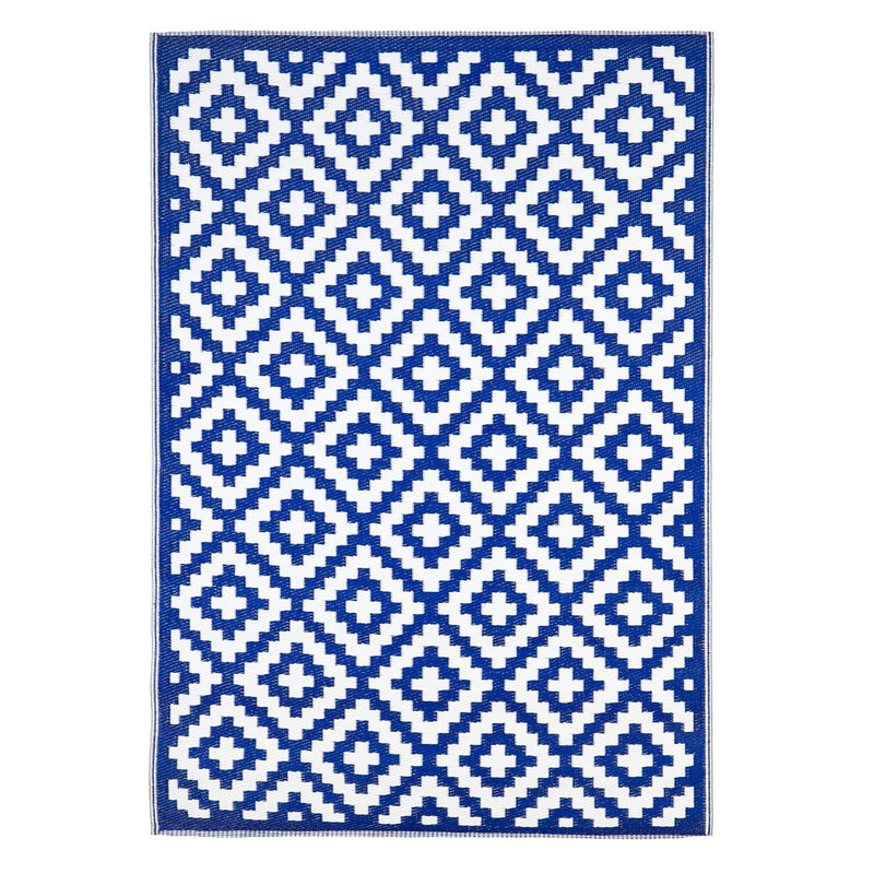 ReversibleWeather-resistant Rug 4'x6' Blue and White Birds Eye,3dm014a