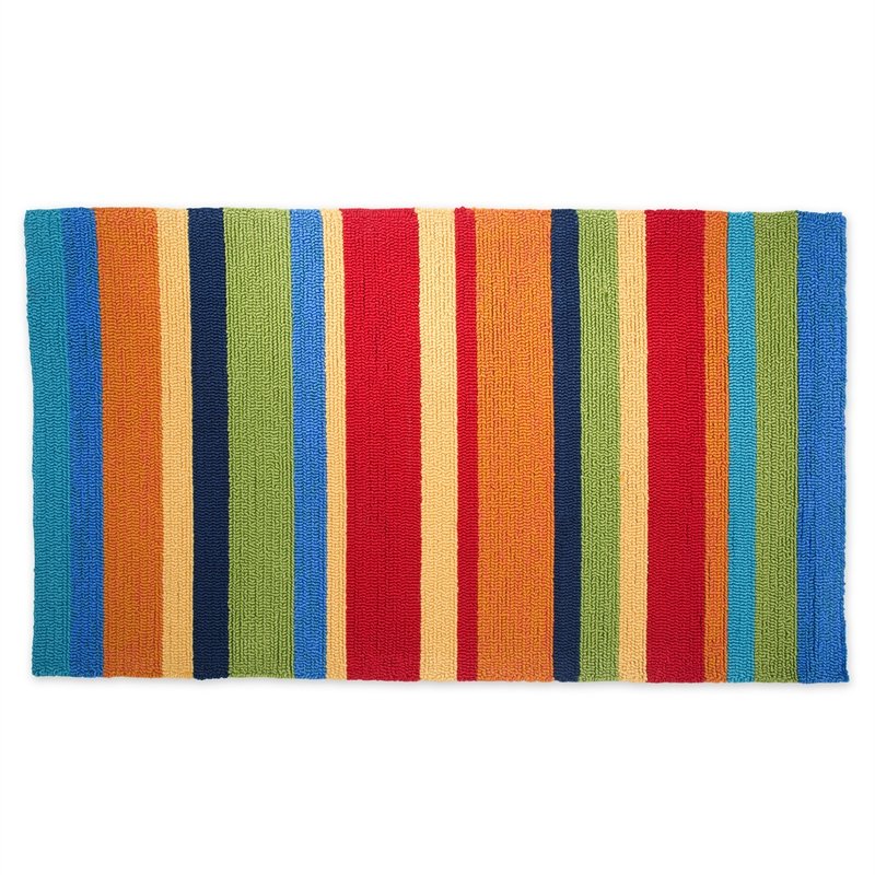 Indoor/Outdoor Hooked  Rug, Summer Stripes  42"x24'',42"x24"x0.25"inches