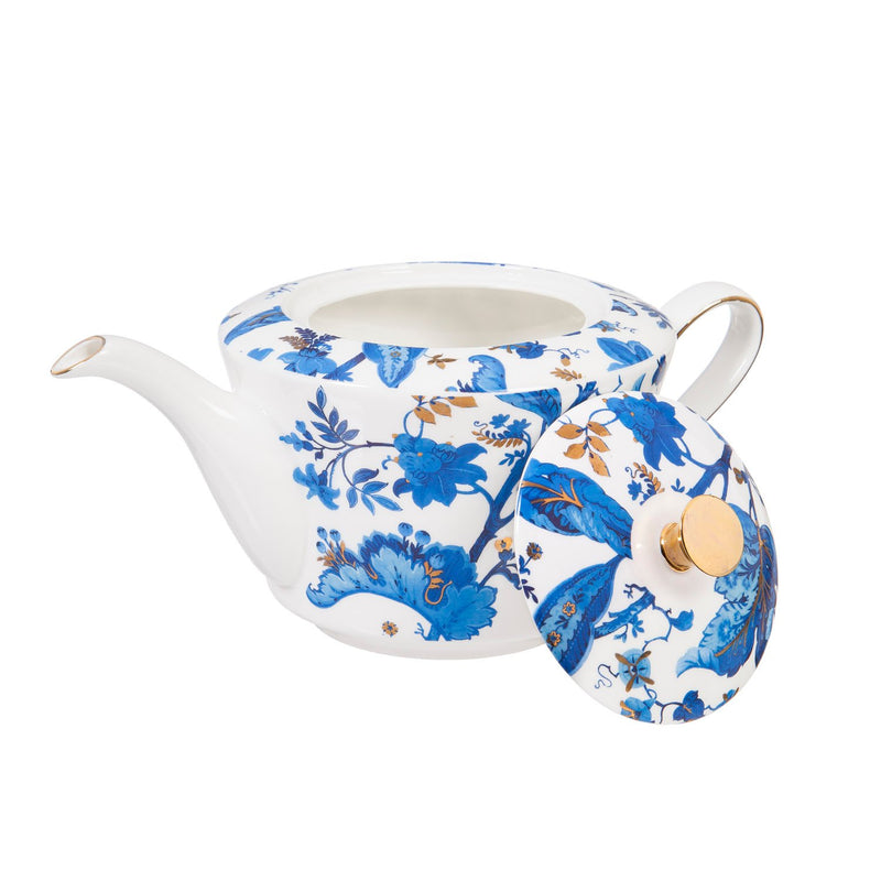 Bone China Teapot,  37 OZ, Blue Floral Toile,3ete6861