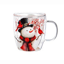 Double Wall Glass Cafe Cup w/ Box, 12 OZ., Snowman and Cardinal,3gcc6605