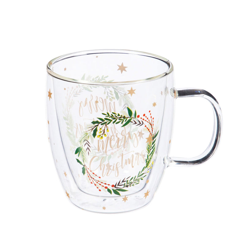 Double Wall Glass Café Cup w/ Box, 12 OZ., Merry Christmas,3gcc7758