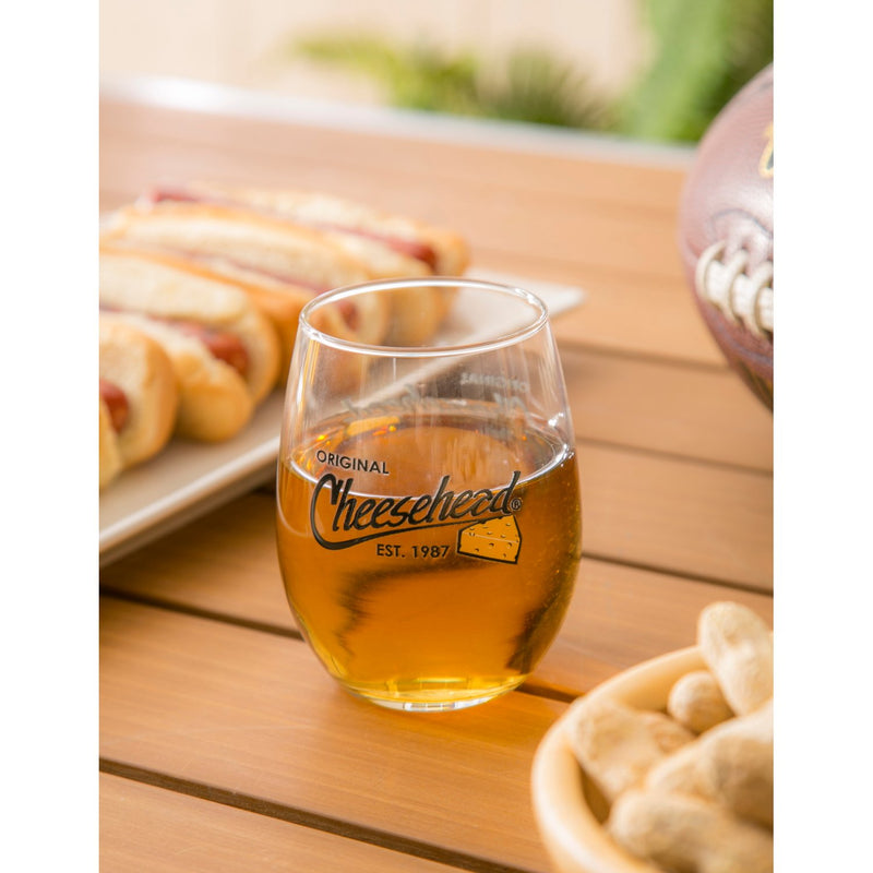 Evergreen Stemless Wine, Cheesehead, 2.63'' x 1.88 '' x 4.31'' inches