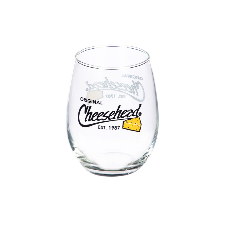 Evergreen Stemless Wine, Cheesehead, 2.63'' x 1.88 '' x 4.31'' inches