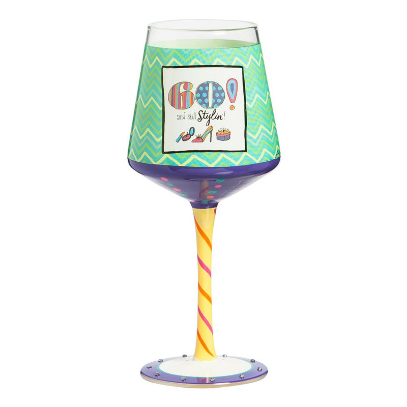 60th Birthday Hand Painted Wine Glass 12 oz.,3hwg160