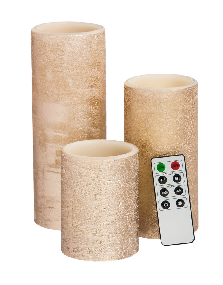 Cypress Home Rose Gold Battery Operated Flameless LED Wax Pillar Candle with Remote, Set of 3, 3'' x 6'' x 3'' inches