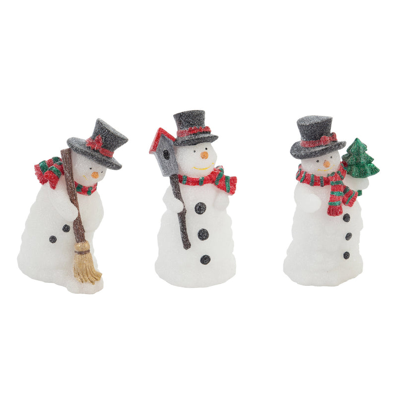 LED Scarf Wearing Snowman Wax Candle and Timer Function, Set of 3, 3'' x 3'' x 6.5'' inches
