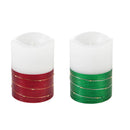 LED Half Metallic Swirl Flameless Candle with Timer Function, 2 Asst, Red/Green,3led222