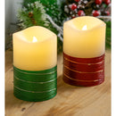 LED Half Metallic Swirl Flameless Candle with Timer Function, 2 Asst, Red/Green,3led222