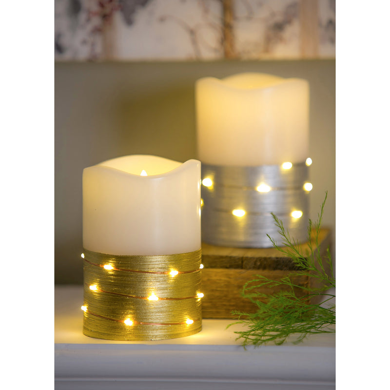 LED Half Metallic Swirl Flameless Candle with Timer Function, 2 Asst, Gold/Silver,3led223