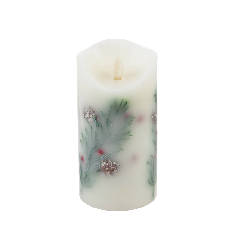 Pine Tree Branch LED Wax Pillar Candle with Moving Wick and Timer Function,3led227