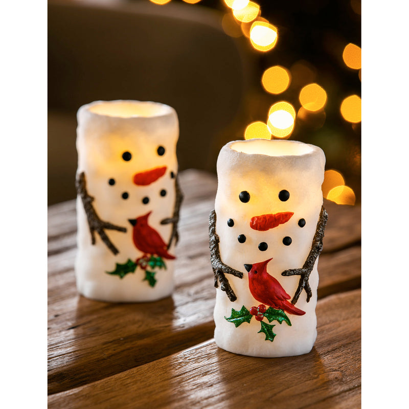 LED Wax Pillar Candle, Snowman and Friend,3led231