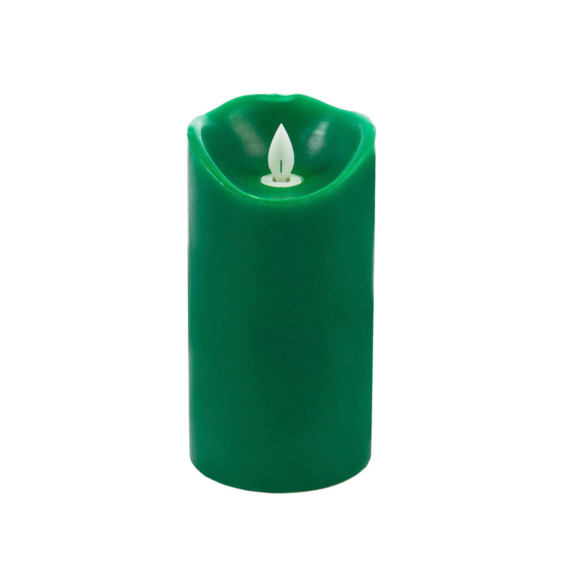 Eucalyptus Wreath Scented Green LED Wax Pillar candle with moving wick and Timer Function, 3'' x 3'' x 6'' inches