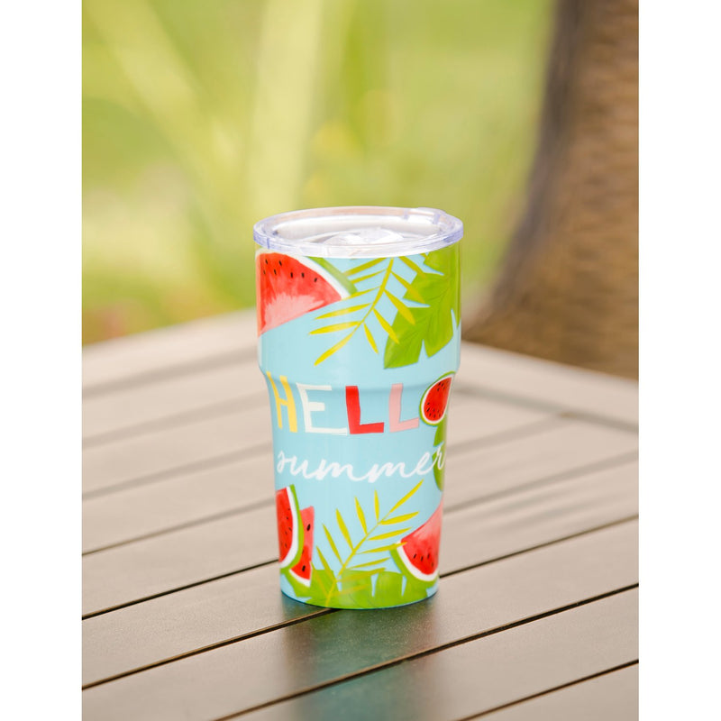 Double Wall Ceramic Companion Cup with Tritan Lid, 13 OZ, Hello Summer,3ltc99005