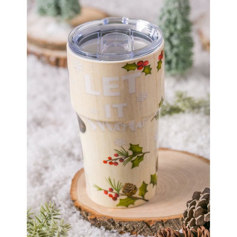 Double Wall Ceramic Companion Cup with Tritan Lid, 13 OZ, Let it Snow,3ltc99007