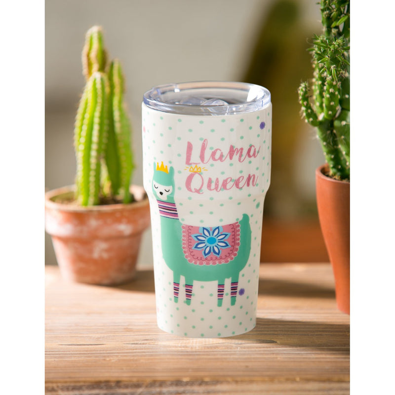 Llama Queen Double Wall Ceramic Cup - 5 x 7 x 4 Inches