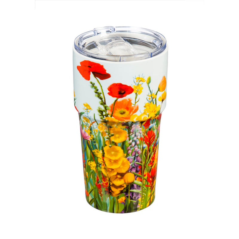 Double Wall Ceramic Companion Cup  with Tritan Lid, 13 OZ, Floral Fields,3ltc997148