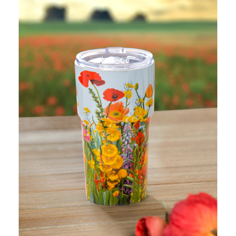 Double Wall Ceramic Companion Cup  with Tritan Lid, 13 OZ, Floral Fields,3ltc997148