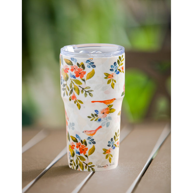 Double Wall Ceramic Companion Cup with Tritan Lid, 13 OZ, Mighty Floral Pattern,3ltc997150