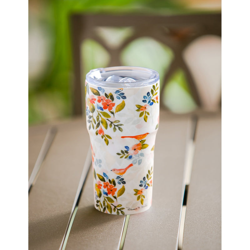 Double Wall Ceramic Companion Cup with Tritan Lid, 13 OZ, Mighty Floral Pattern,3ltc997150