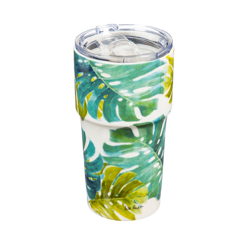 Double Wall Ceramic Companion Cup with Tritan Lid, 13 OZ, Wild Jungle Pattern,3ltc997162a