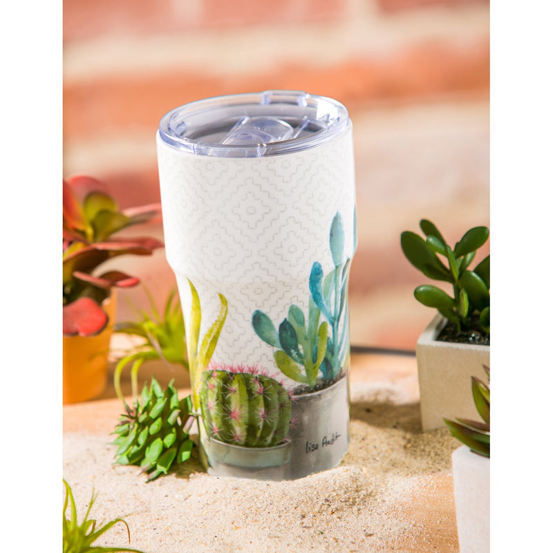 Double Wall Ceramic Companion Cup with Tritan Lid, 13 OZ, Watercolor Desert Cactus,3ltc997162f