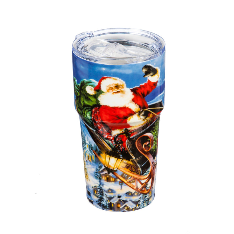 Double Wall Ceramic Companion Cup with Tritan Lid, 13 OZ, Delivering Christmas,3ltc997196