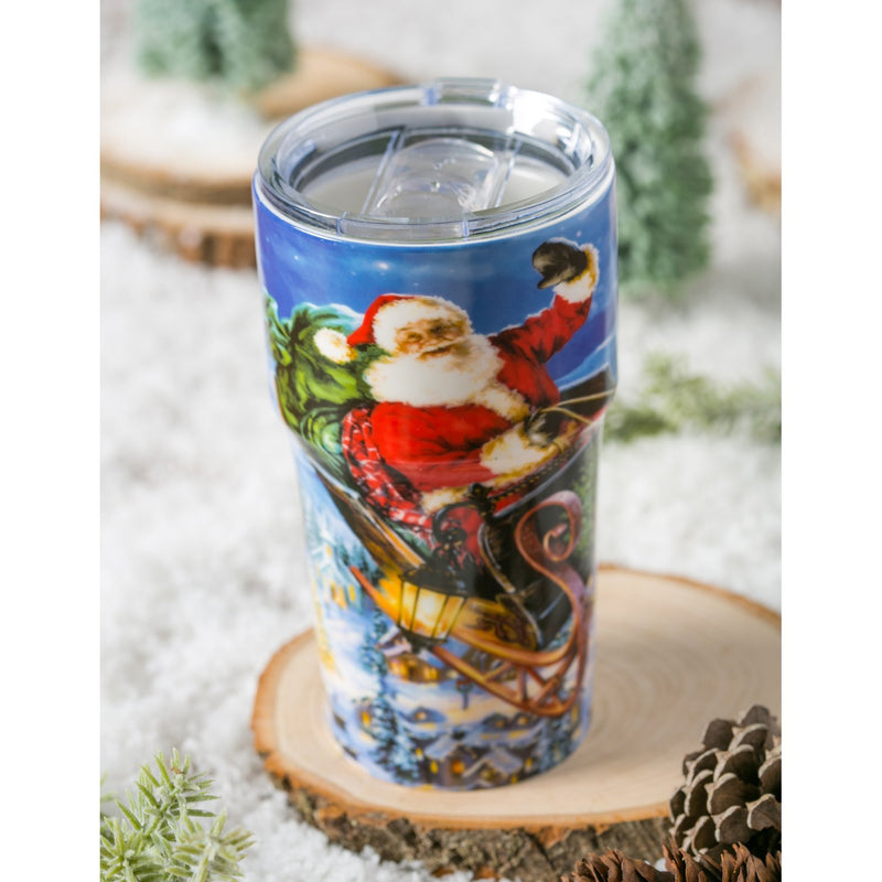 Double Wall Ceramic Companion Cup with Tritan Lid, 13 OZ, Delivering Christmas,3ltc997196