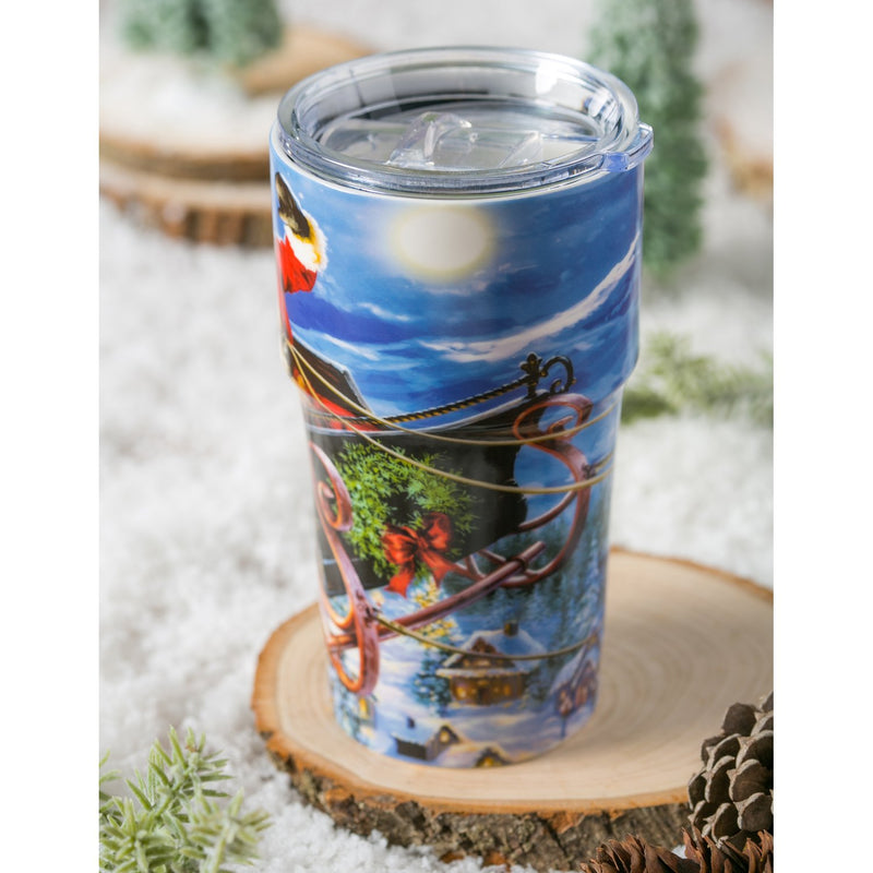 Double Wall Ceramic Companion Cup with Tritan Lid, 13 OZ, Delivering Christmas,3ltc997196