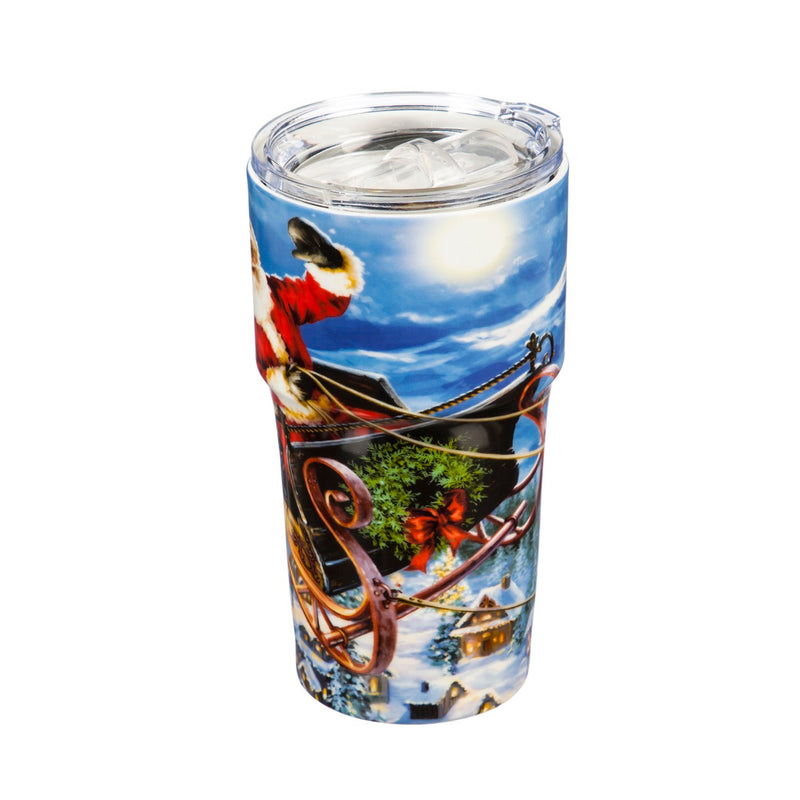 Double Wall Ceramic Companion Cup with Tritan Lid, 13 OZ, Delivering Christmas,3ltc997196