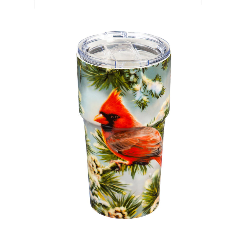 Double Wall Ceramic Companion Cup with Tritan Lid, 13 OZ, Cardinal in Snowy Pine,3ltc997197