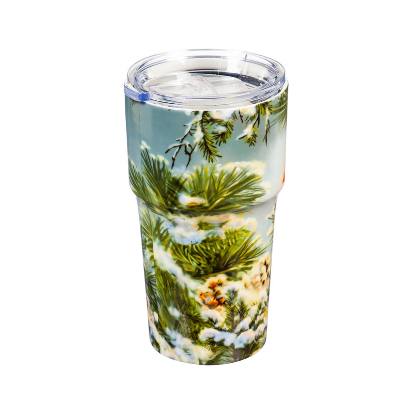 Double Wall Ceramic Companion Cup with Tritan Lid, 13 OZ, Cardinal in Snowy Pine,3ltc997197